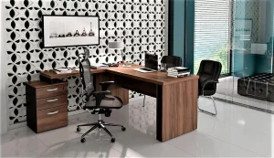 Mesa em L com gaveteiro auxiliar 