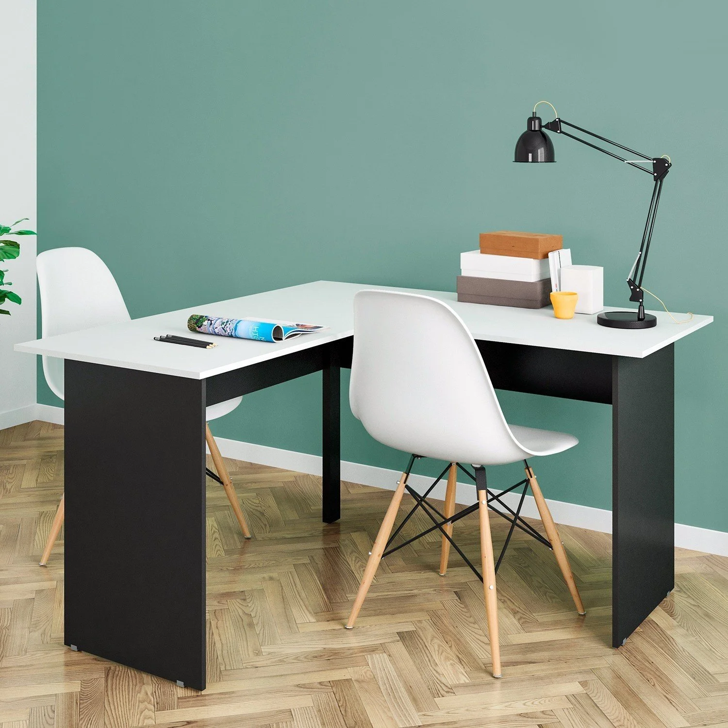 Mesa em L Black White 