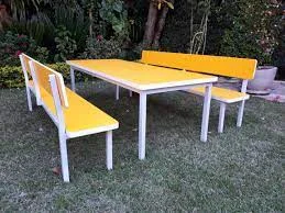  Conjunto Mesa Refeitório Infantil Com Banco Separado Com Encosto 