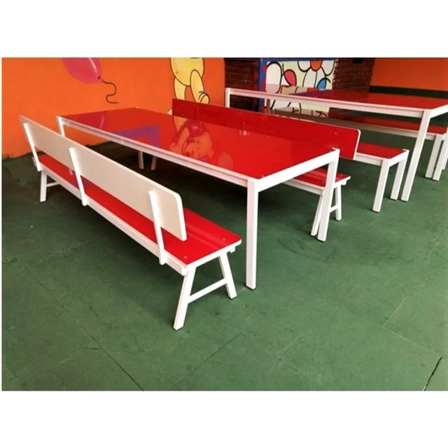 Conjunto Mesa Refeitório Infantil Com Banco Separado Com Encosto 