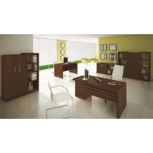 Mesa de trabalho em tamburato com gavetas e longarina