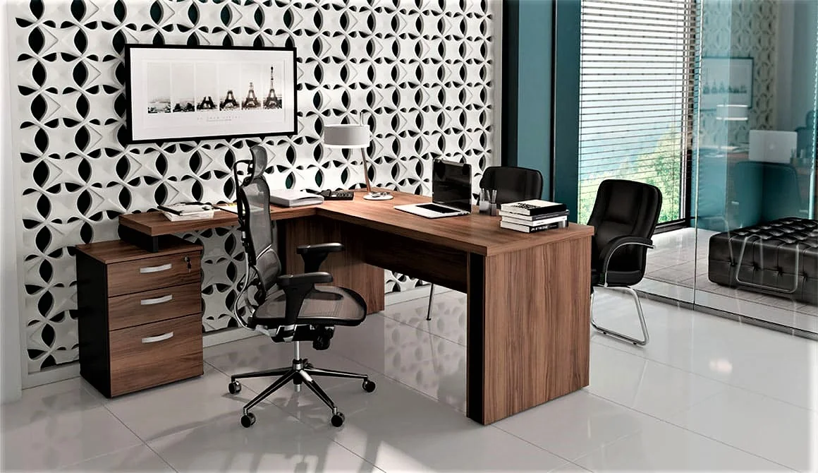 Mesa em L com gaveteiro auxiliar 