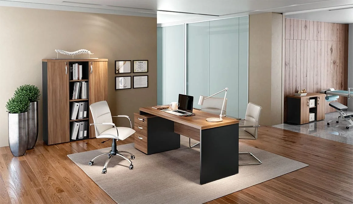 Mesa Reta Pedestal Com 3 gavetas