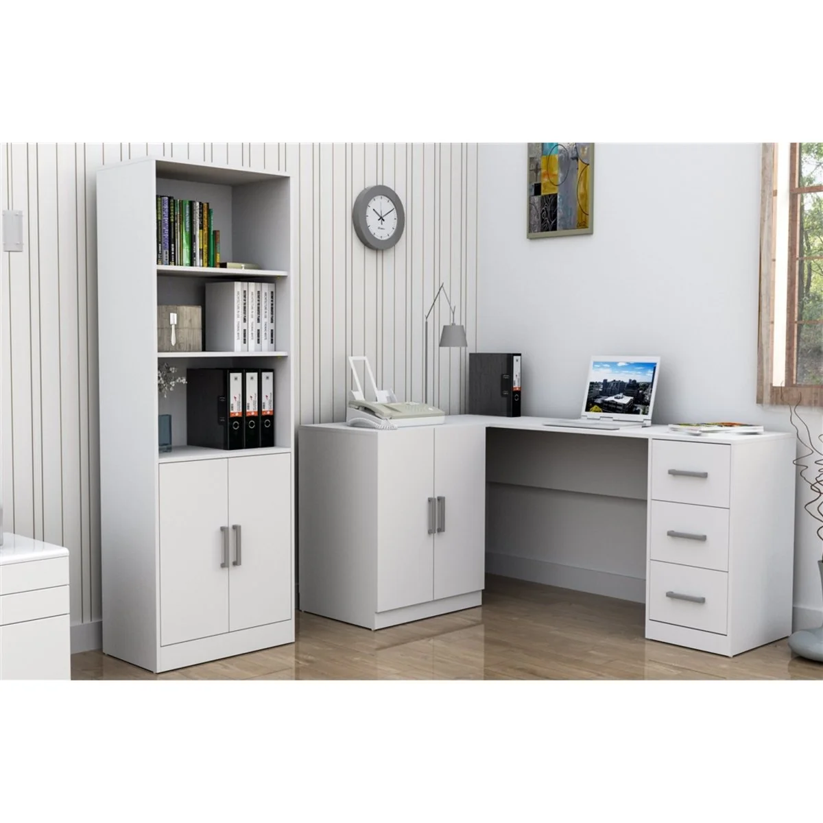 Mesa em L armário credenza 02
